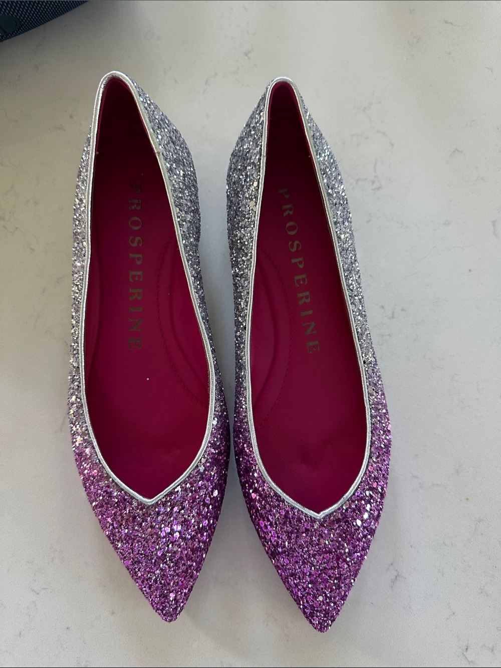 Ombre Silver and Purple Glitter Pointed Flats